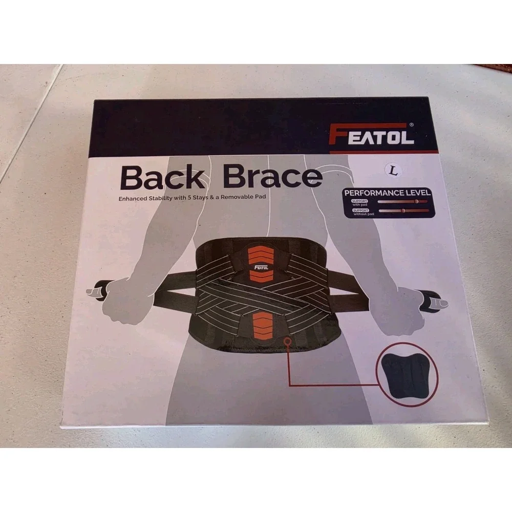 NIB New Open Box Featol Back Support Brace With Removable Pad L Large Black...